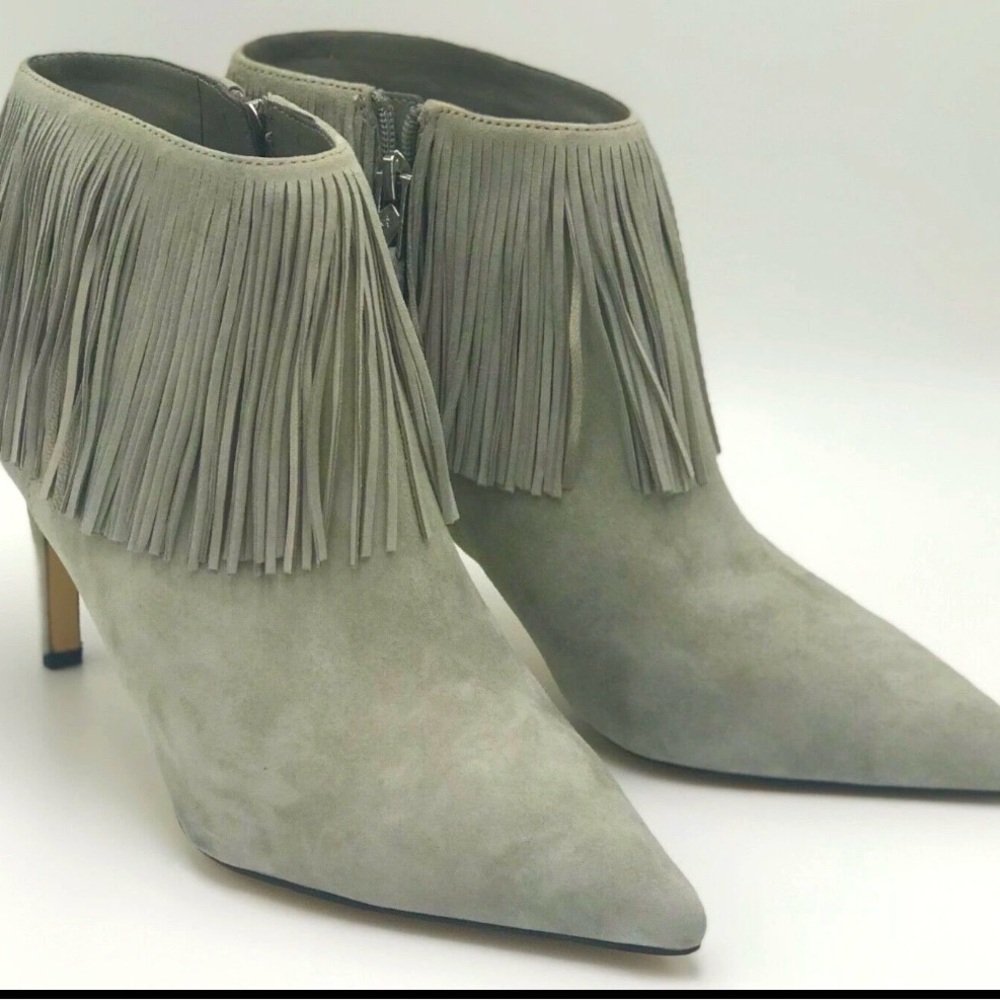 Sam Edelman Gray Fringe Suede Heeled Boots - Picture 2 of 7